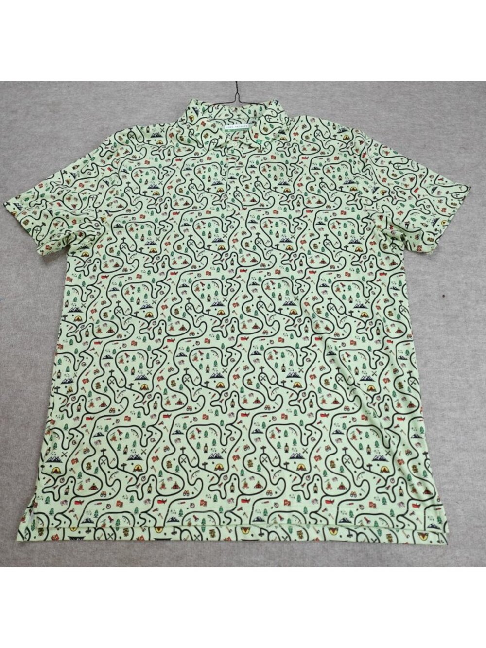 Fore Fathers Polo Shirt XL Green Camping Outdoors All Over Print